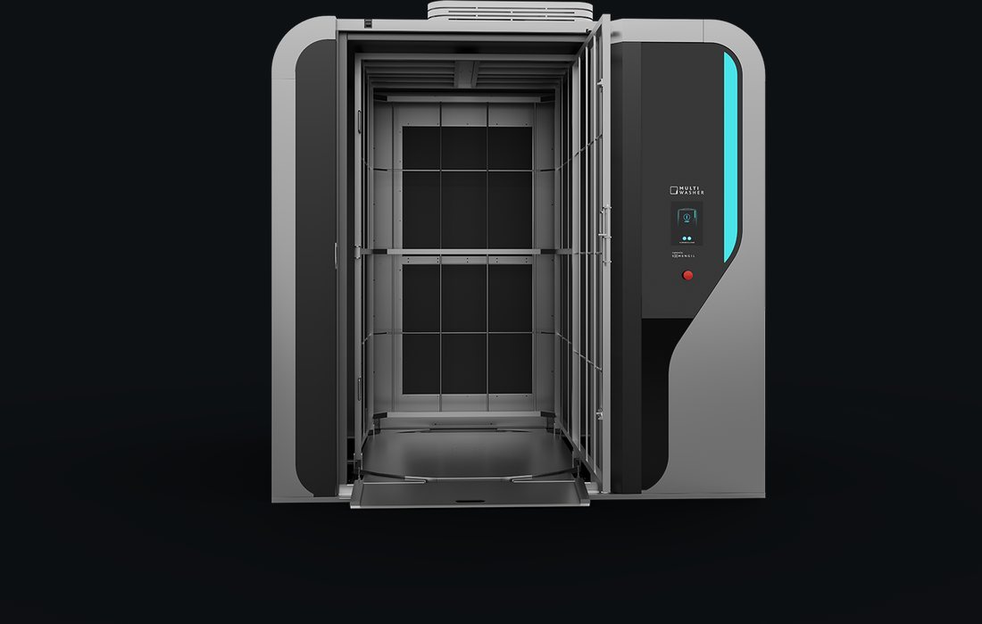 MultiWasher aberta com o carrinho posicionado na câmara